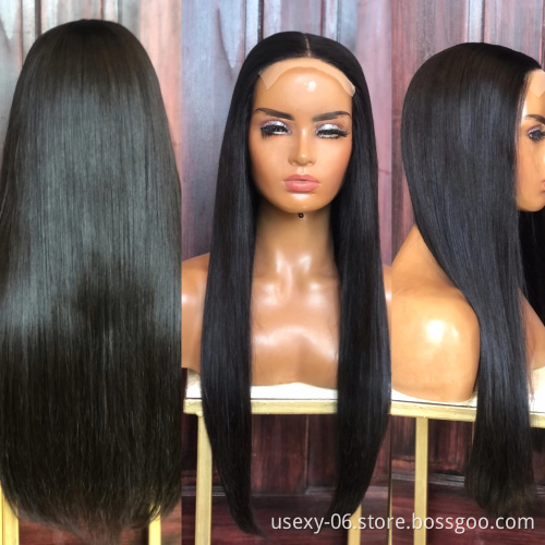 Virgin hair transparent swiss lace front wig,bone straight human hair wig,ladies hair HD frontal wigs for black women